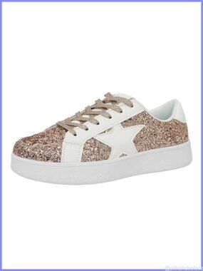 Star Design Platform Sneakers Women Comfortable Cushioned Lace Up Glitter Party